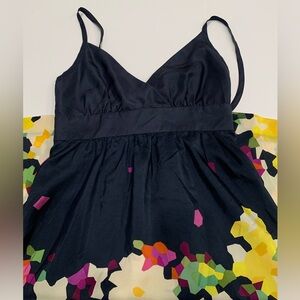 Theory Silk Navy Floral Abstract Mini Dress Spaghetti Straps Size XSmall